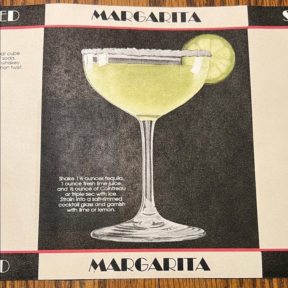 Vintage 1980’s wallpaper border with drinks and recipes.